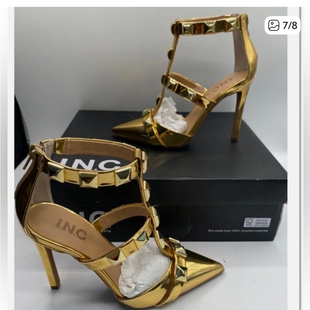 INC International Concepts Metallic Gold Studded Heels - Picture 5 of 5